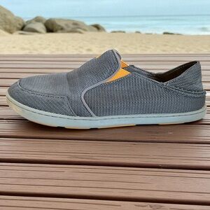 Olukai Nohea Mesh Slip-On Shoes Men’s 9 Gray with Orange Accents Casual Loafers